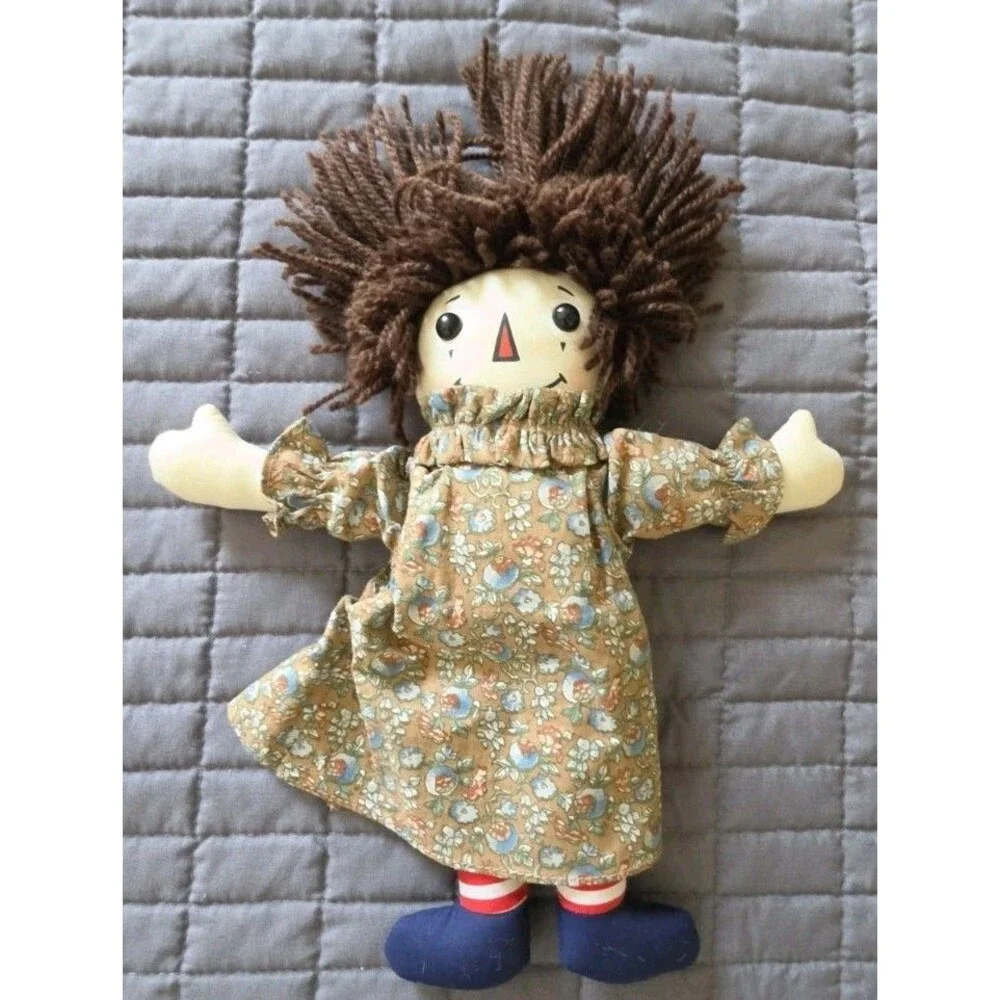 Vintage Dakin Gruelle Raggedy Ann Doll,  Brown Yarn Hair Bead Black Eyes!